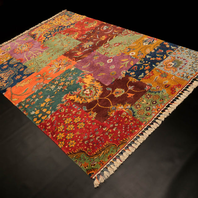 Anadolu Şal Serisi Patchwork Desenli El Dokuma Yün Halı, rengarenk, 83x120 – 173x241 cm — Halıcızade