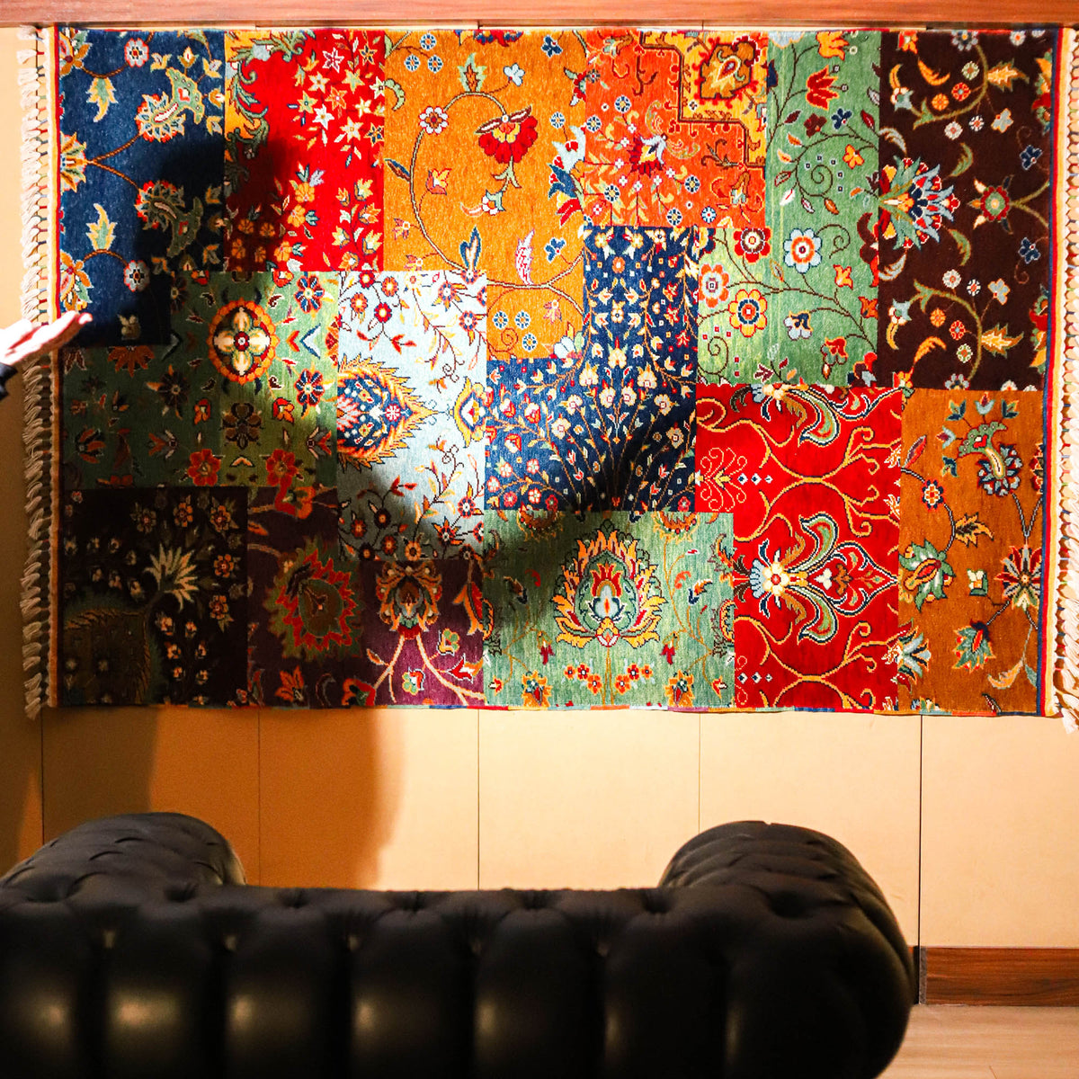 Anadolu Şal Serisi Patchwork Desenli El Dokuma Yün Halı — salon halısı