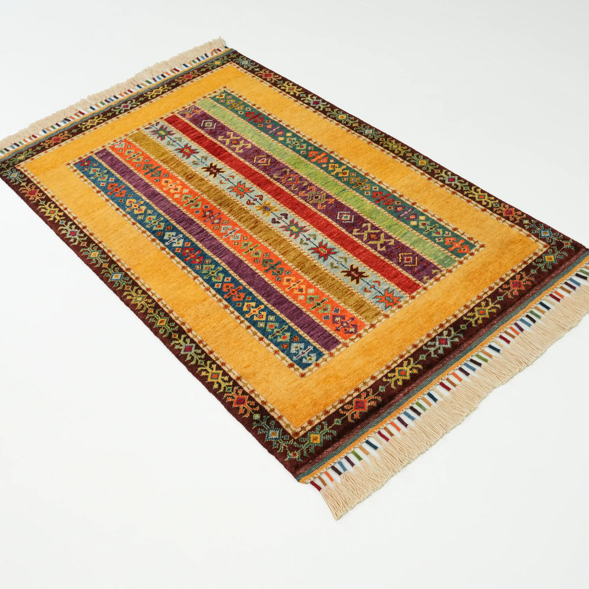 Anadolu Şal Serisi Rengarenk El Dokuma Sivas Zara Desenli Yün Halı, 94x146 cm — Halıcızade
