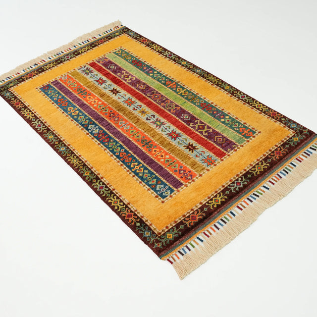 Anadolu Şal Serisi Rengarenk El Dokuma Sivas Zara Desenli Yün Halı, 94x146 cm — Halıcızade