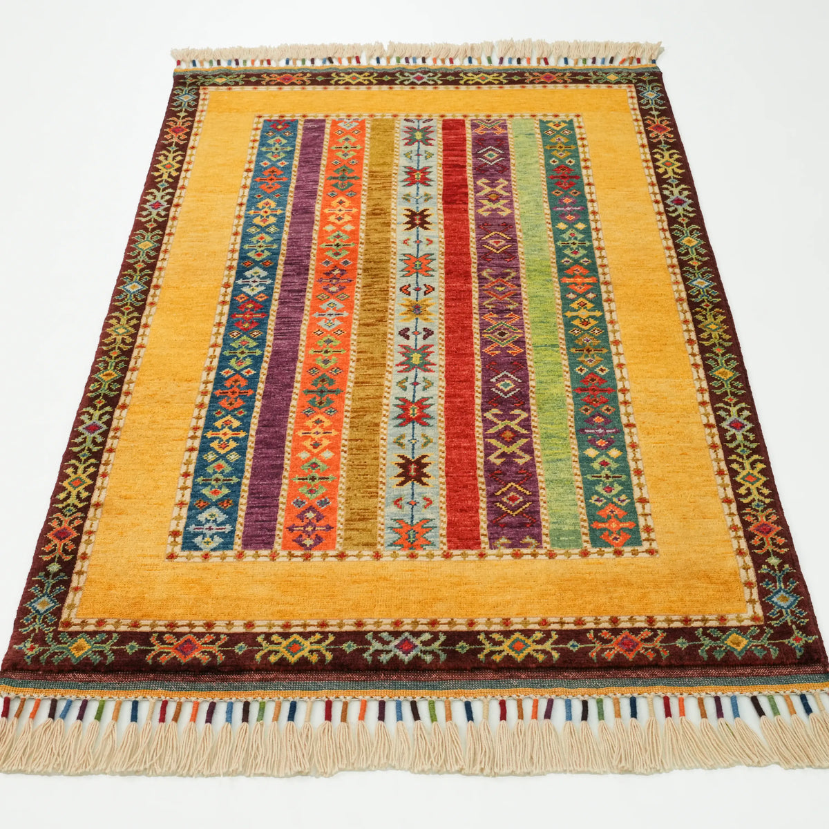 Anadolu Şal Serisi Rengarenk El Dokuma Sivas Zara Desenli Yün Halı — 94x146 cm