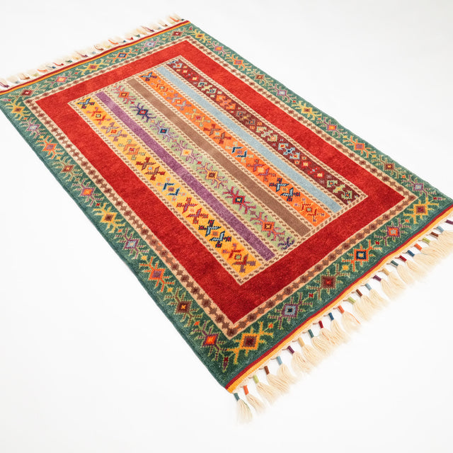 Sivas Zara desenli el dokuma yün halı, rengarenk, 82x120 cm — Halıcızade