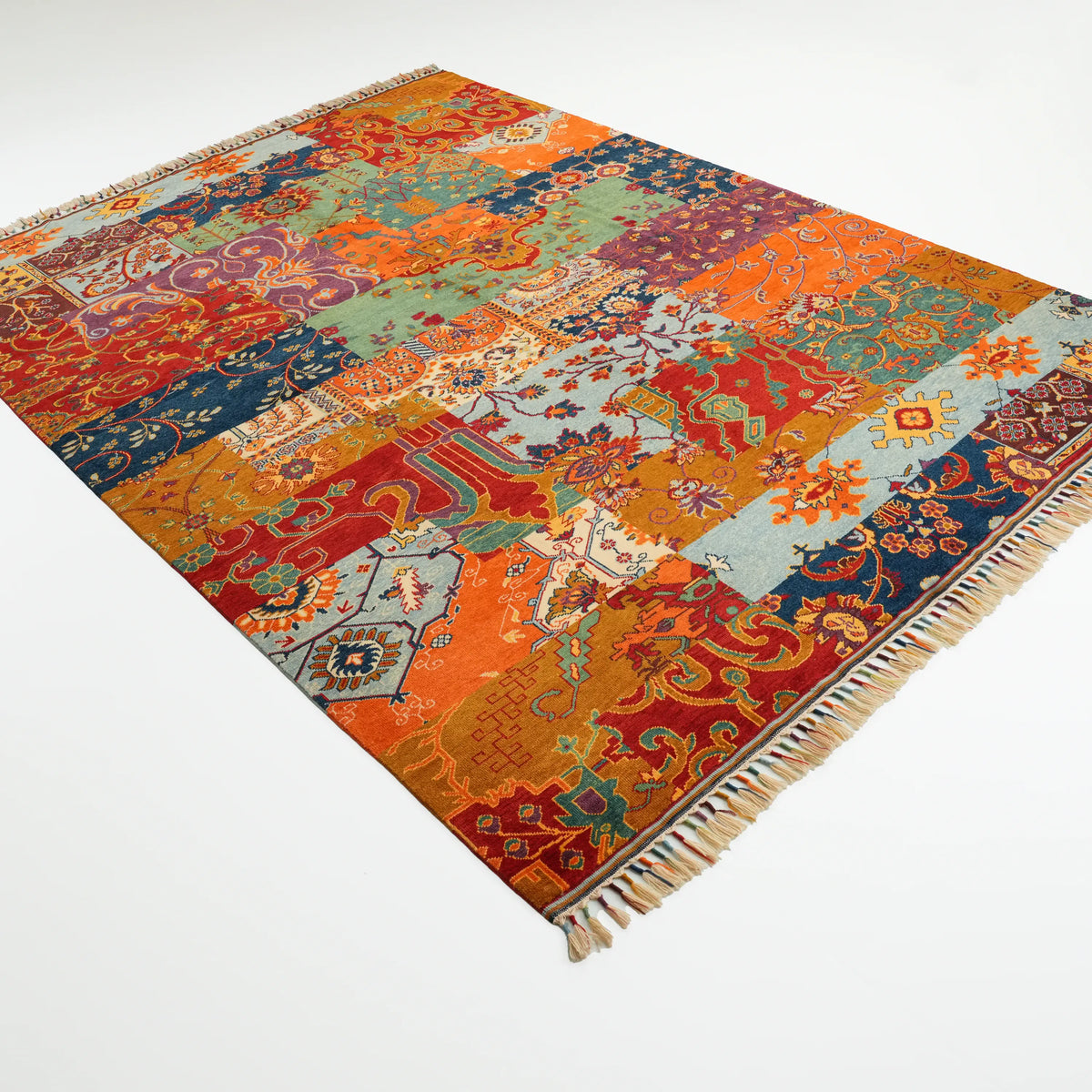 Anadolu Şal Serisi Yün El Dokuma Patchwork Desenli Halı, rengarenk, 250x341 cm — Halıcızade
