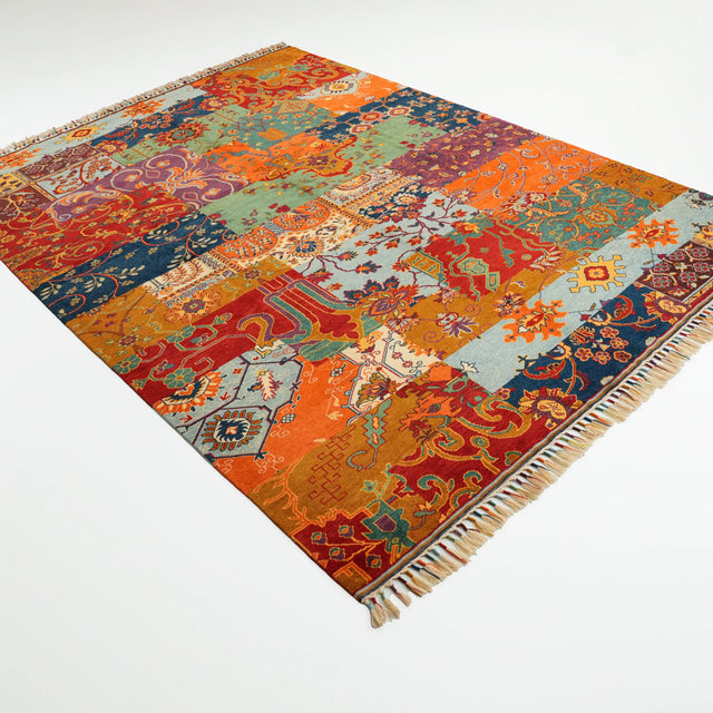 Anadolu Şal Serisi Yün El Dokuma Patchwork Desenli Halı, rengarenk, 250x341 cm — Halıcızade
