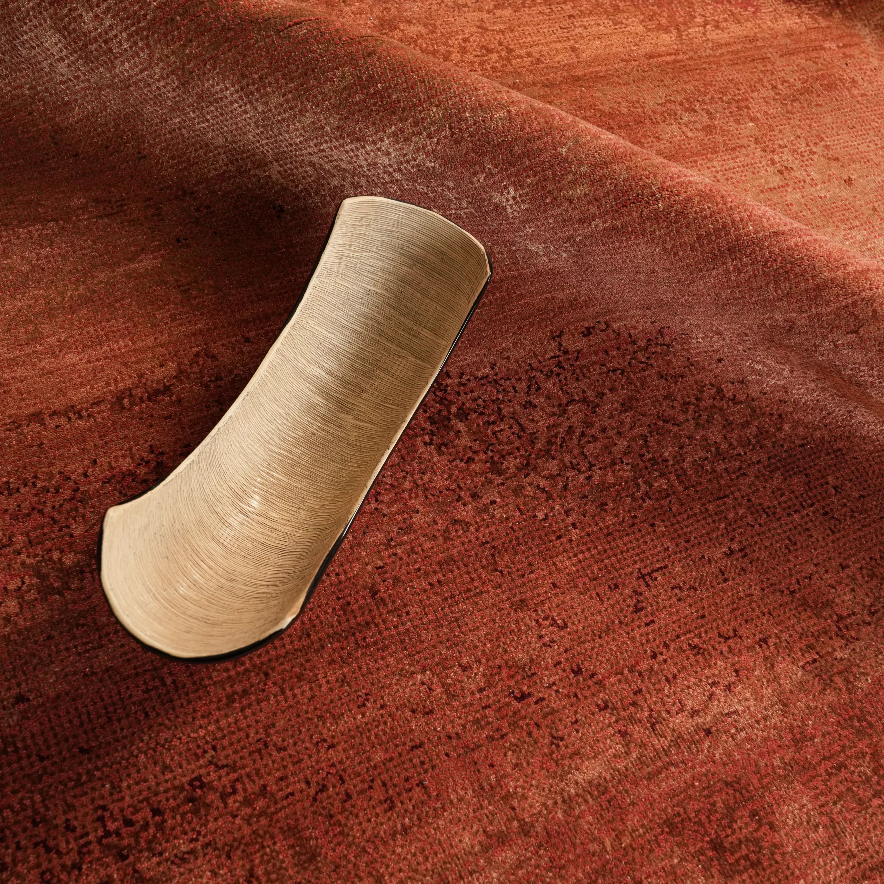 Aren Series Handwoven Plain Pattern Wool Orange Rug