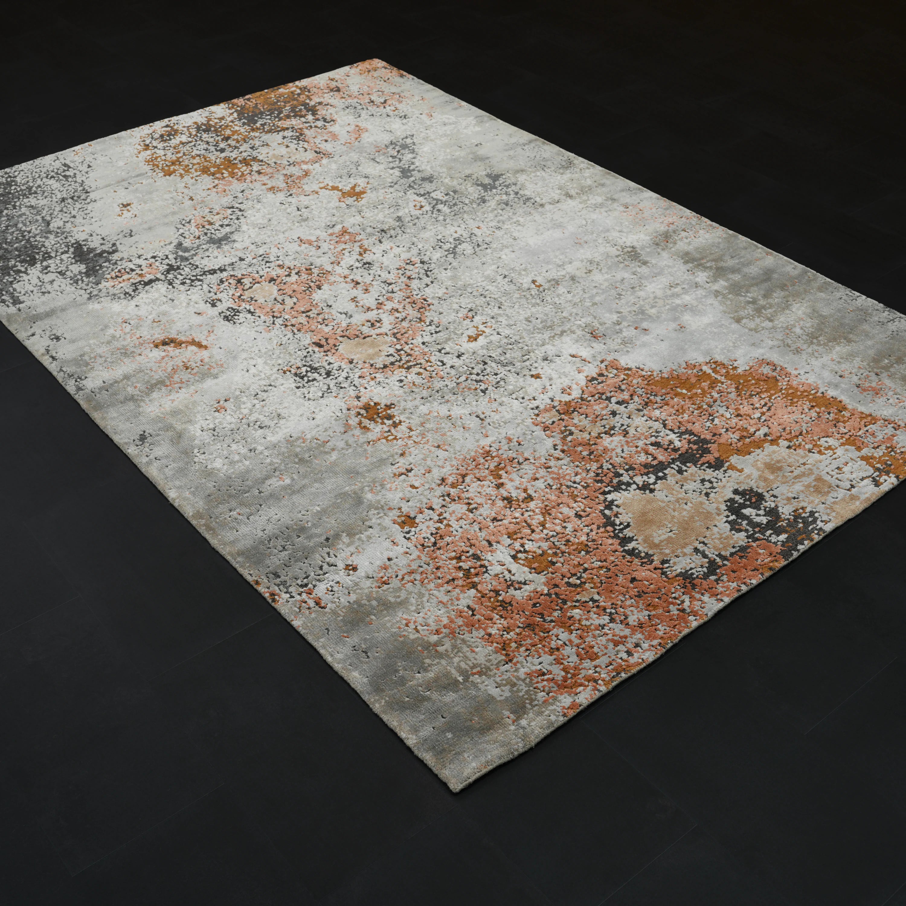 Aren Serisi El Dokuma Soyut Desenli Gri Yün Halı