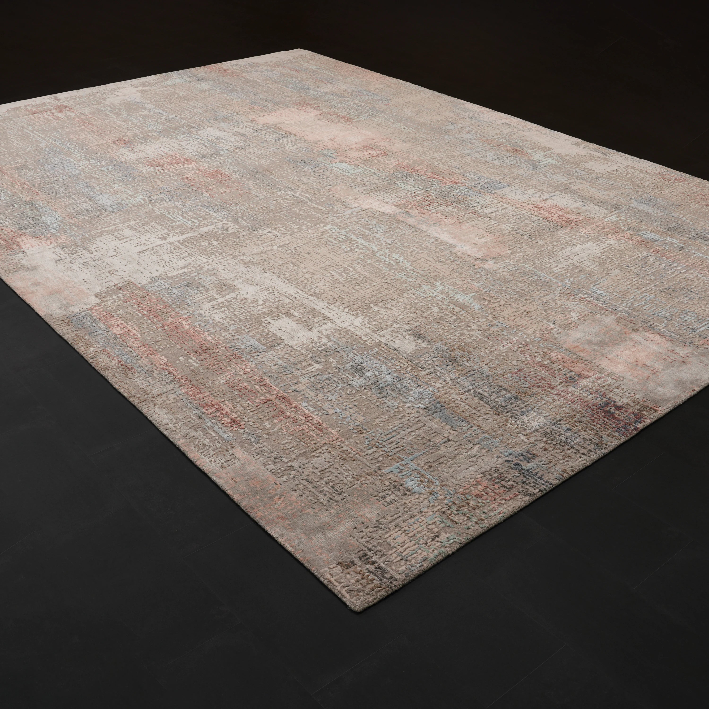 Aren Serisi El Dokuma Soyut Desenli Gri Yün Halı