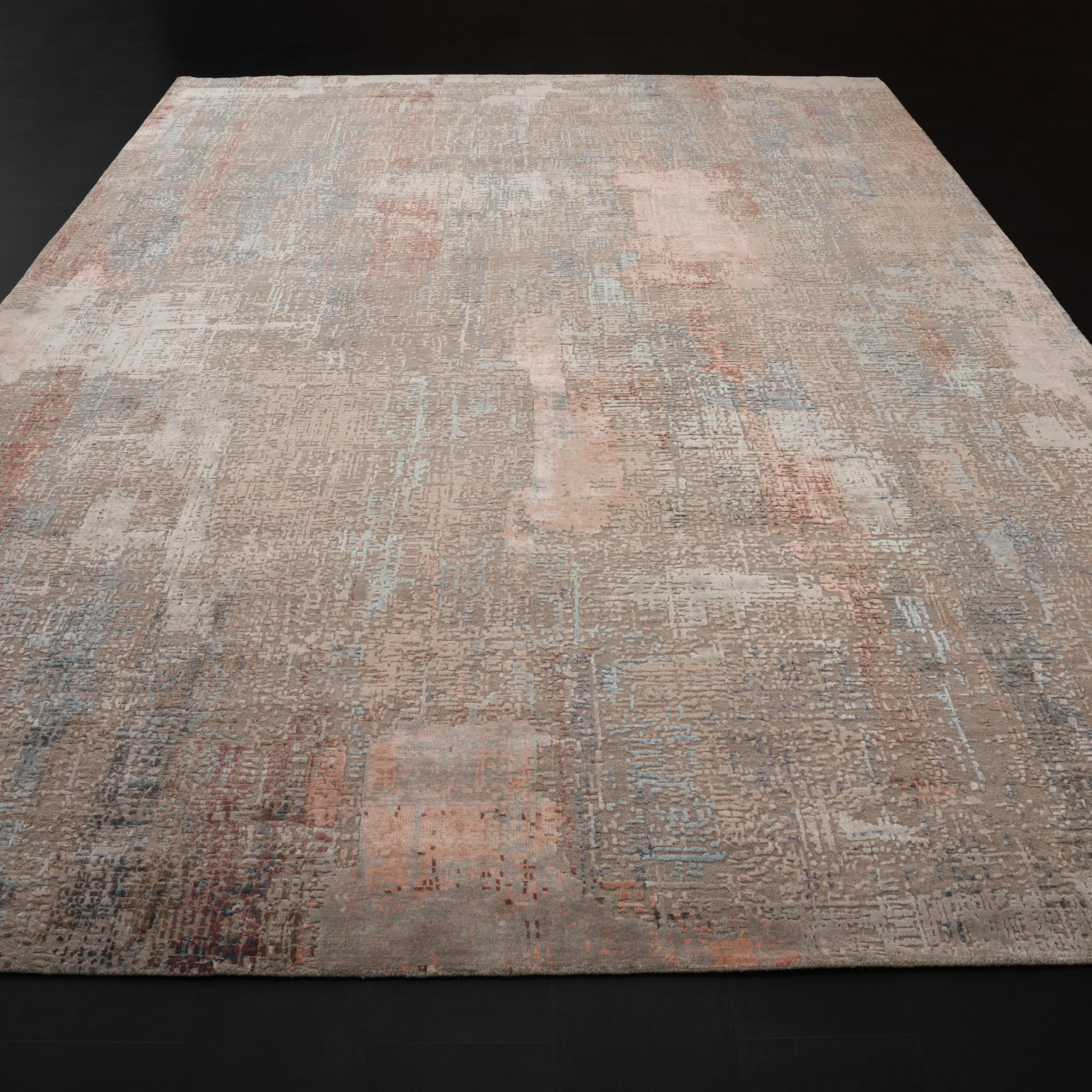 Aren Serisi El Dokuma Soyut Desenli Gri Yün Halı