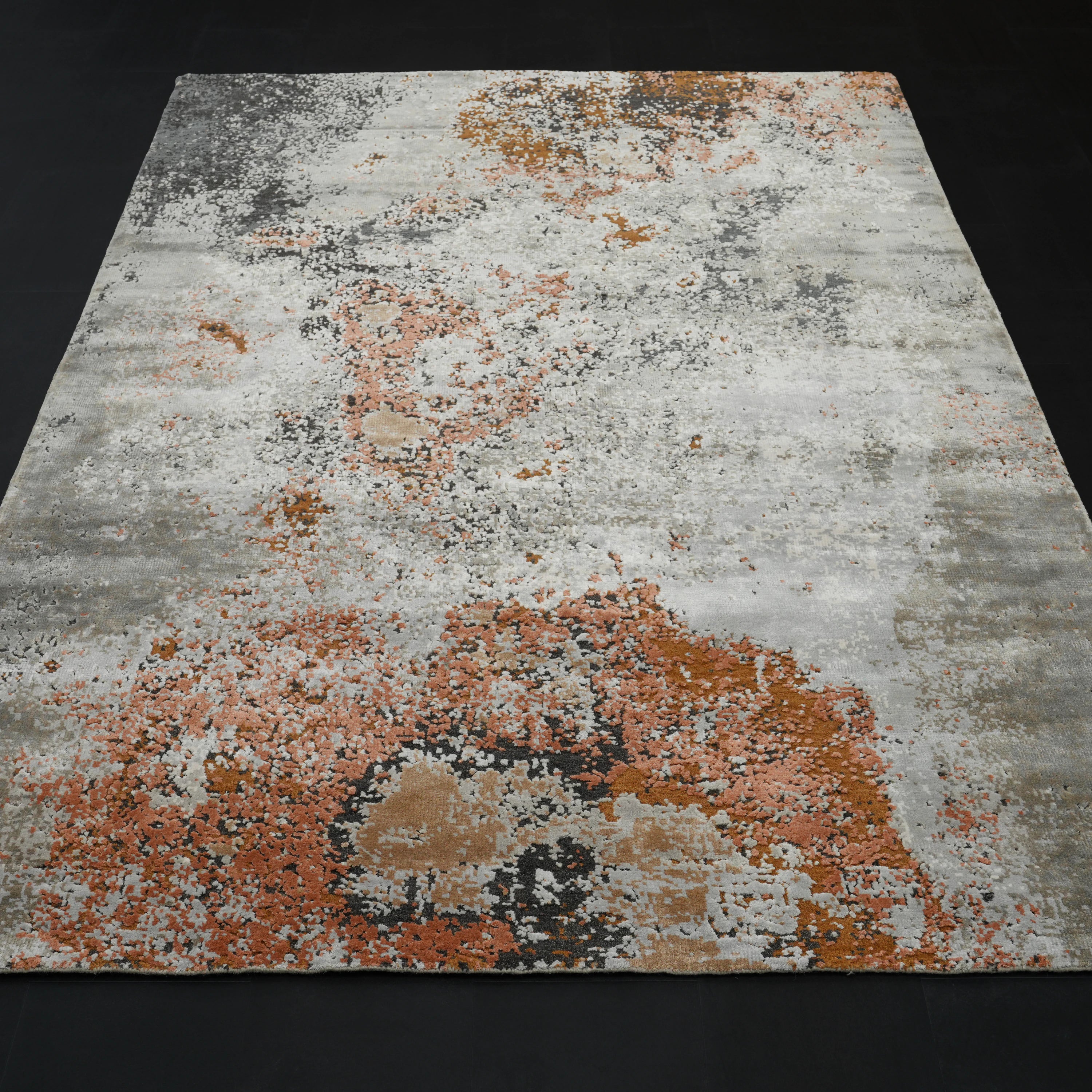 Aren Serisi El Dokuma Soyut Desenli Gri Yün Halı