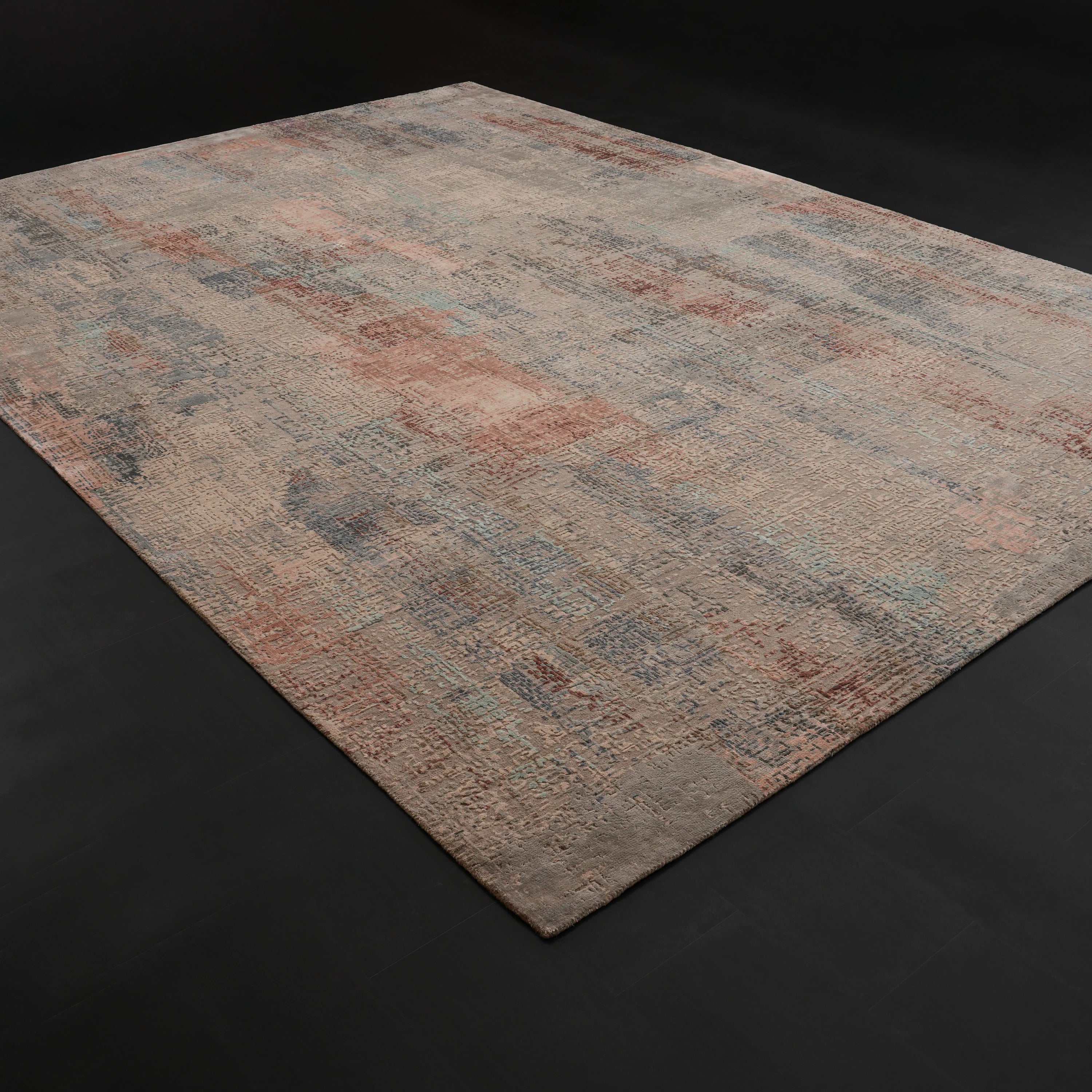 Aren Serisi El Dokuma Soyut Desenli Gri Yün Halı