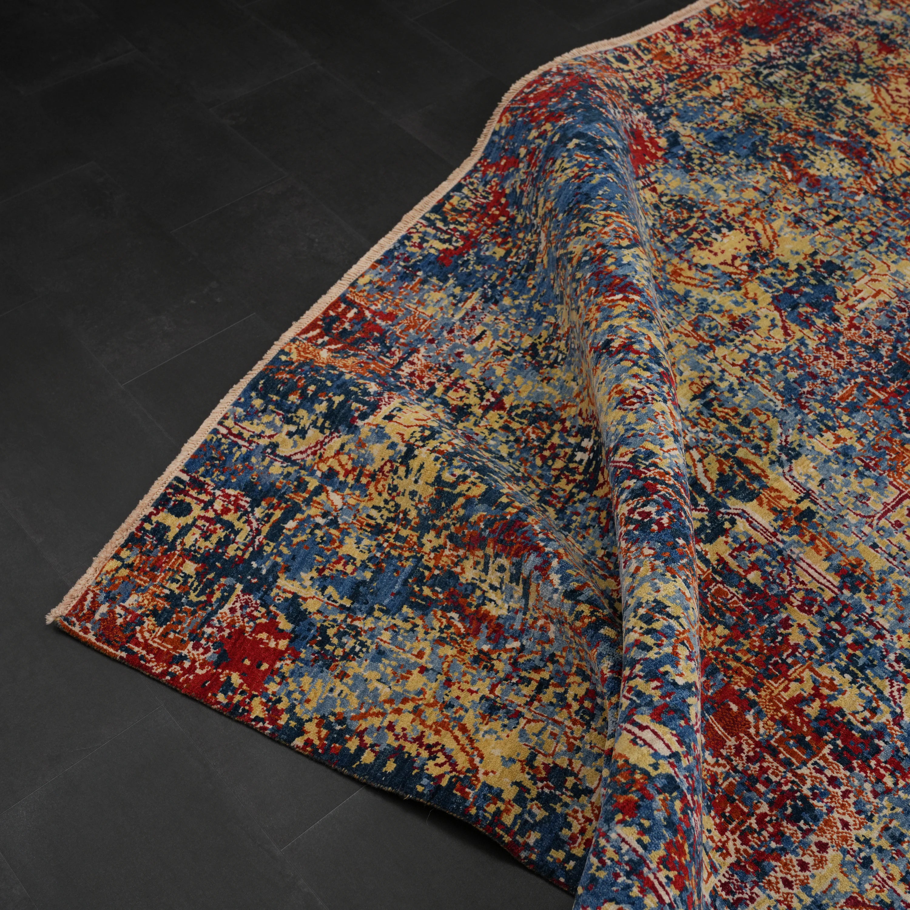 Aren Serisi El Dokuma Soyut Desenli Rengarenk Yün Halı