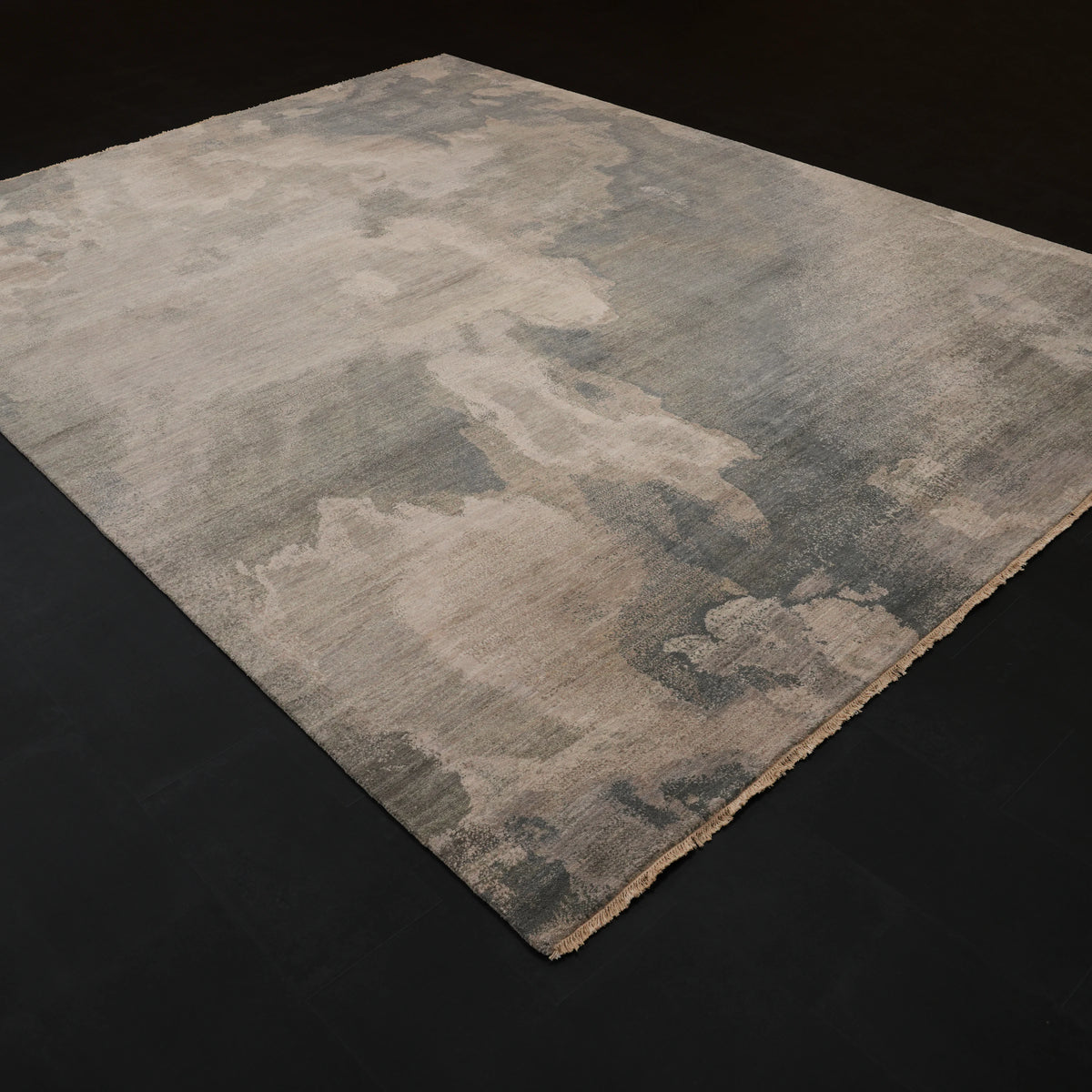 Aren Serisi El Dokuma Soyut Desenli Yün Gri Halı, 279x371 cm — Halıcızade