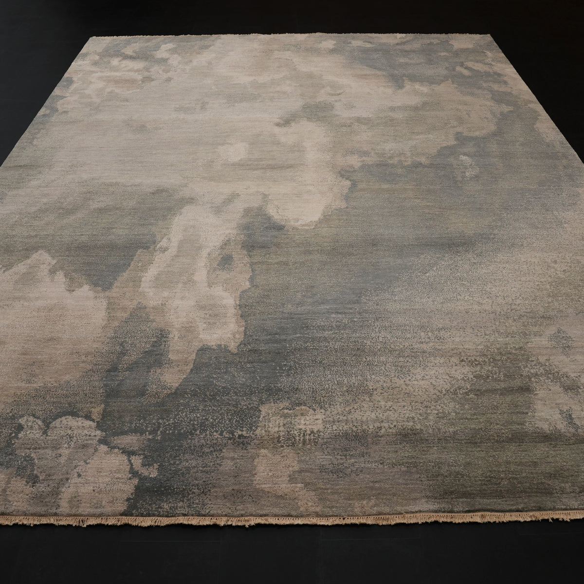 Aren Serisi El Dokuma Soyut Desenli Yün Gri Halı — 279x371 cm