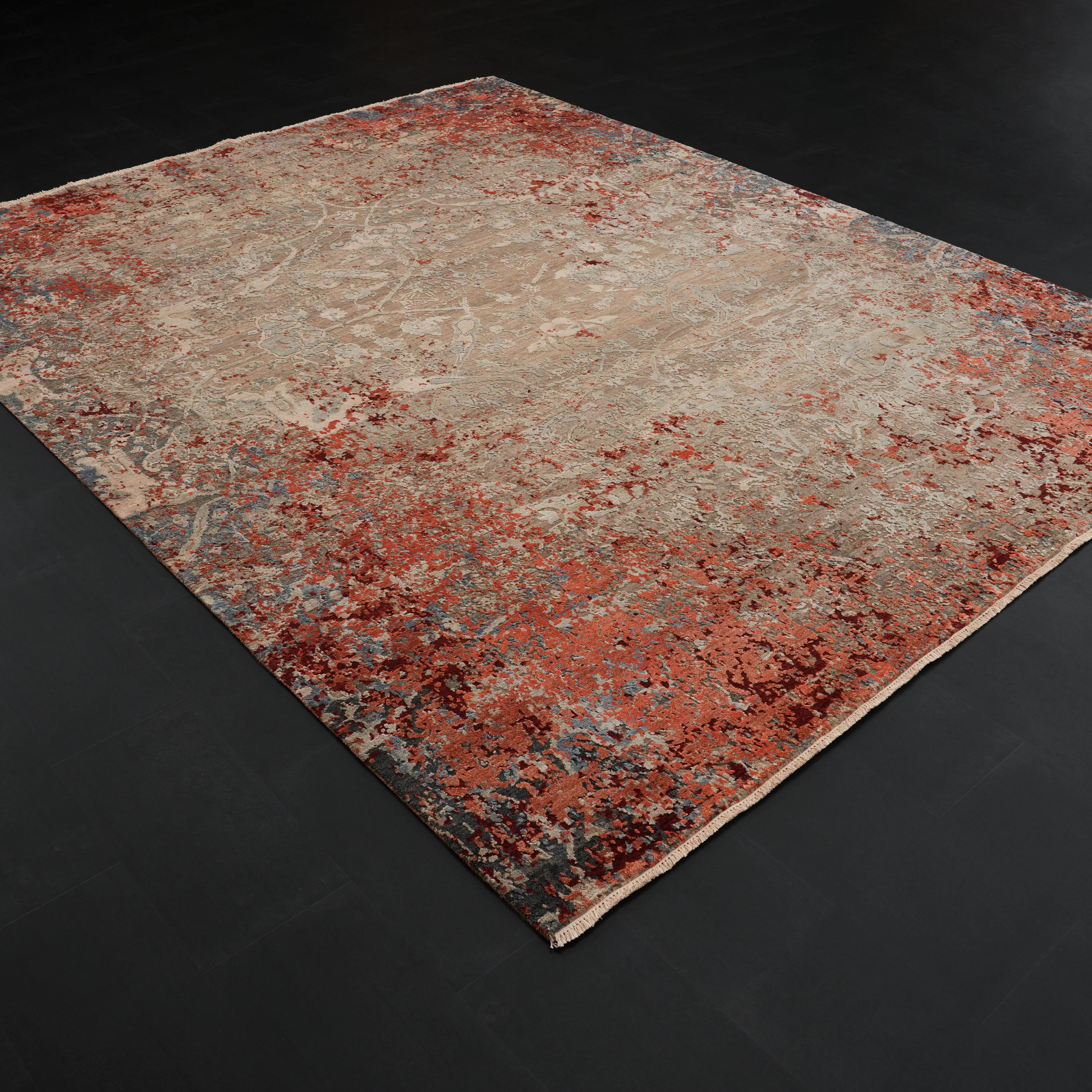 Aren Serisi El Dokuma Soyut Desenli Yün Rengarenk Halı