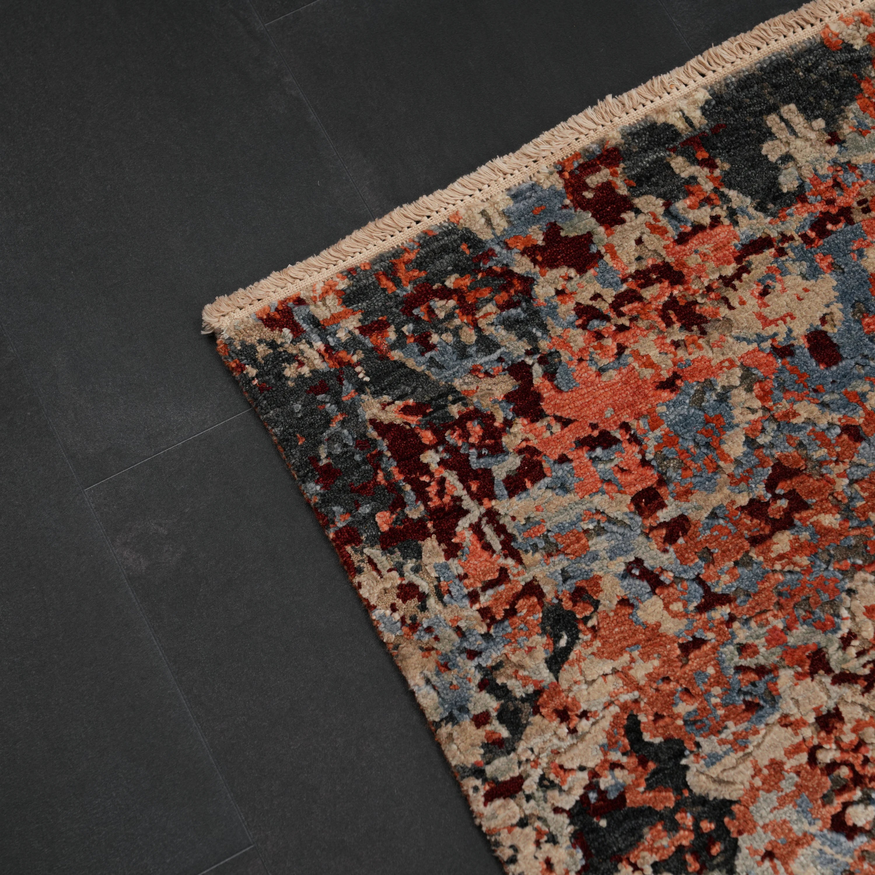 Aren Serisi El Dokuma Soyut Desenli Yün Rengarenk Halı