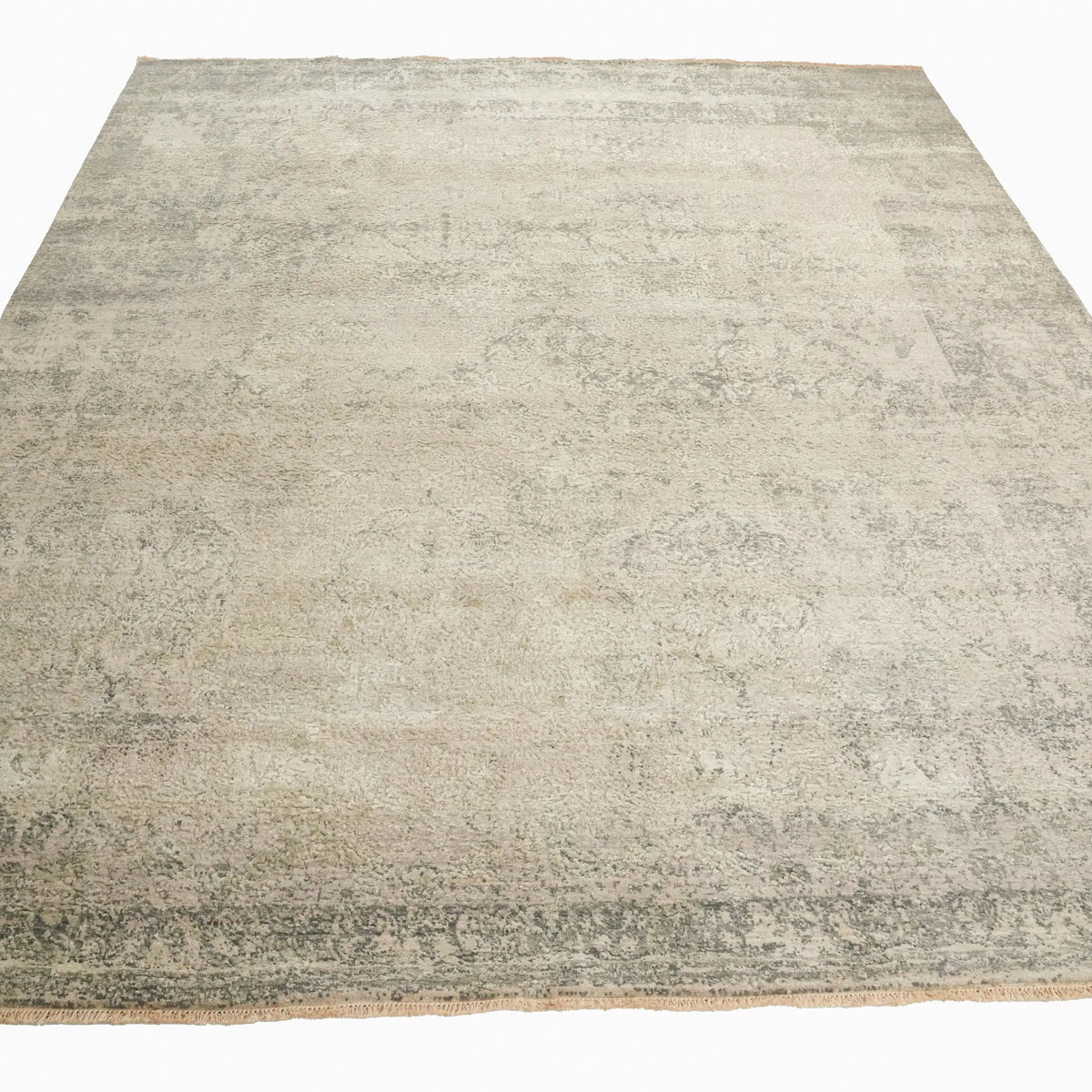 Aren Serisi El Dokuma Vintage Desenli Gri İpekli Halı — 246x305 cm