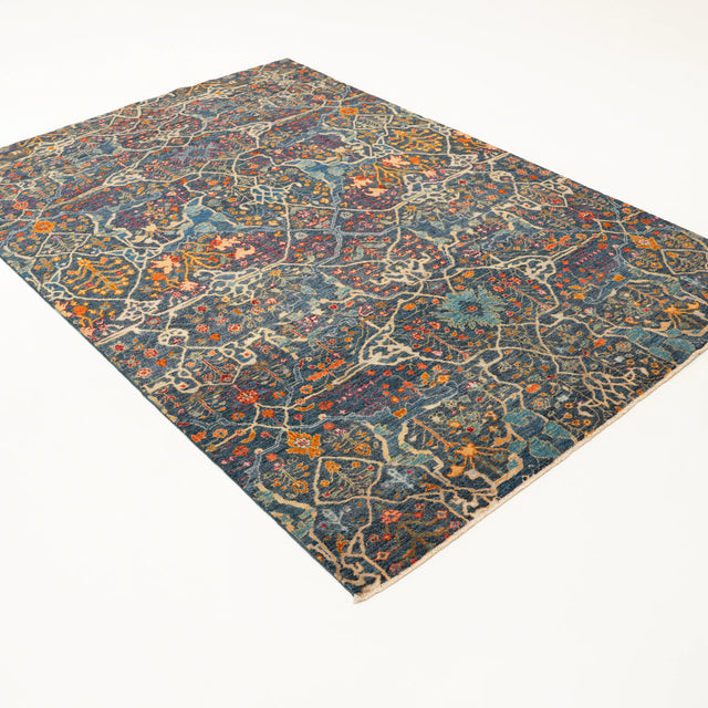 Ayan Serisi El Dokuma Anadolu Desenli İpekli Lacivert Halı, 167×245 cm Halıcızade