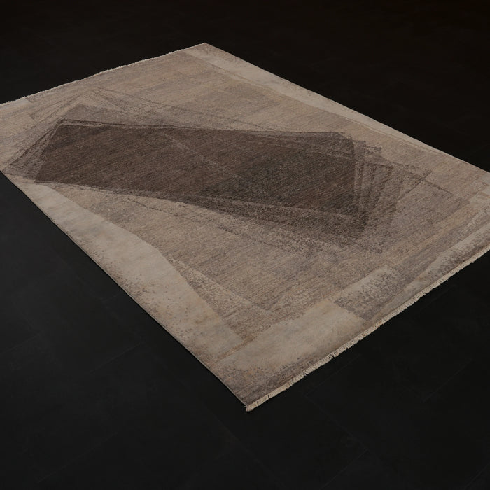 Ayan Serisi El Dokuma İpekli Geometrik Desenli Gri Halı, 168x240 cm — Halıcızade