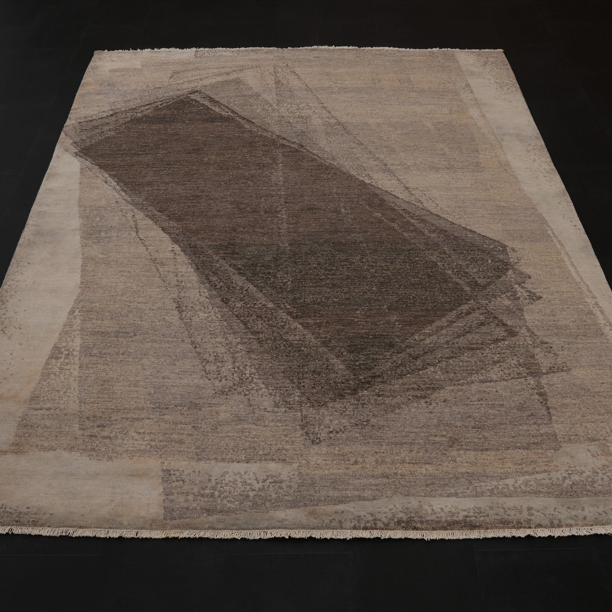 Ayan Serisi El Dokuma İpekli Geometrik Desenli Gri Halı — 168x240 cm