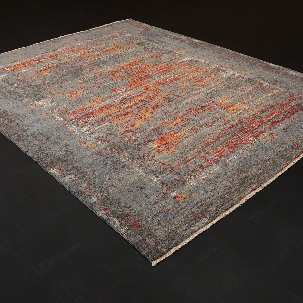 Ayan Serisi El Dokuma İpekli Soyut Desenli Gri Halı, 250x306 cm — Halıcızade