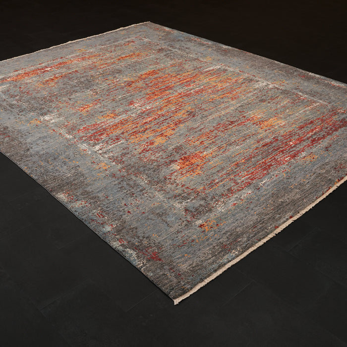 Ayan Series Handwoven Silk Abstract Patterned Gray Rug