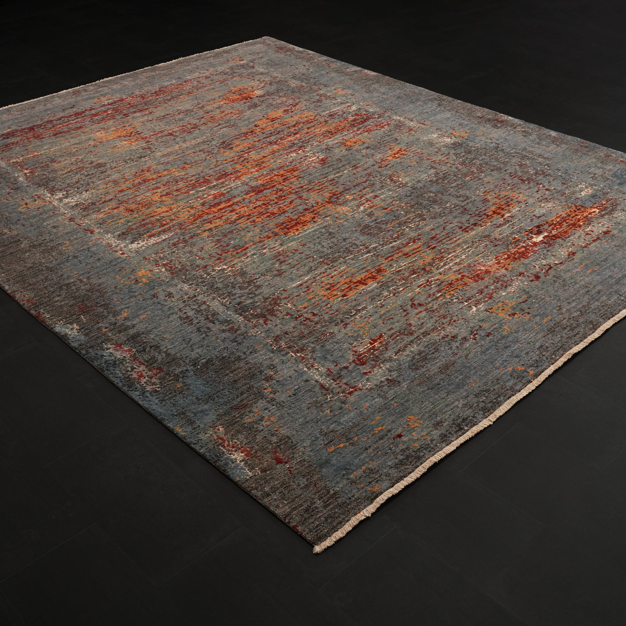 Ayan Serisi El Dokuma İpekli Soyut Desenli Gri Halı — 250x306 cm
