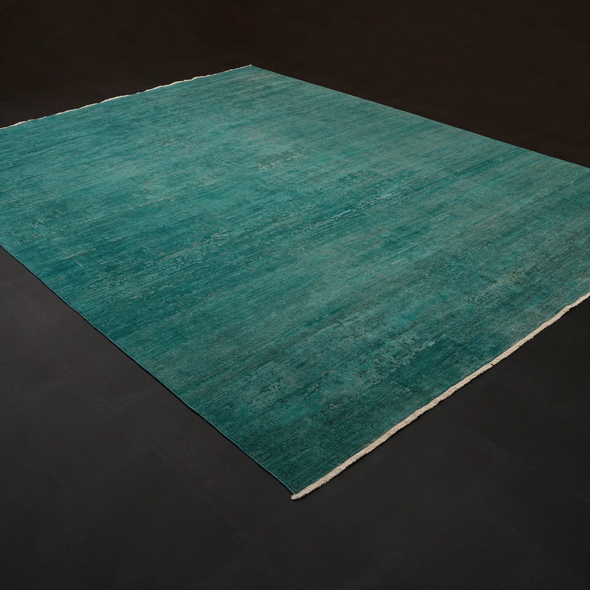 Ayan Serisi El Dokuma Sade Desenli Turkuaz Yün Halı, 270x360 cm — Halıcızade