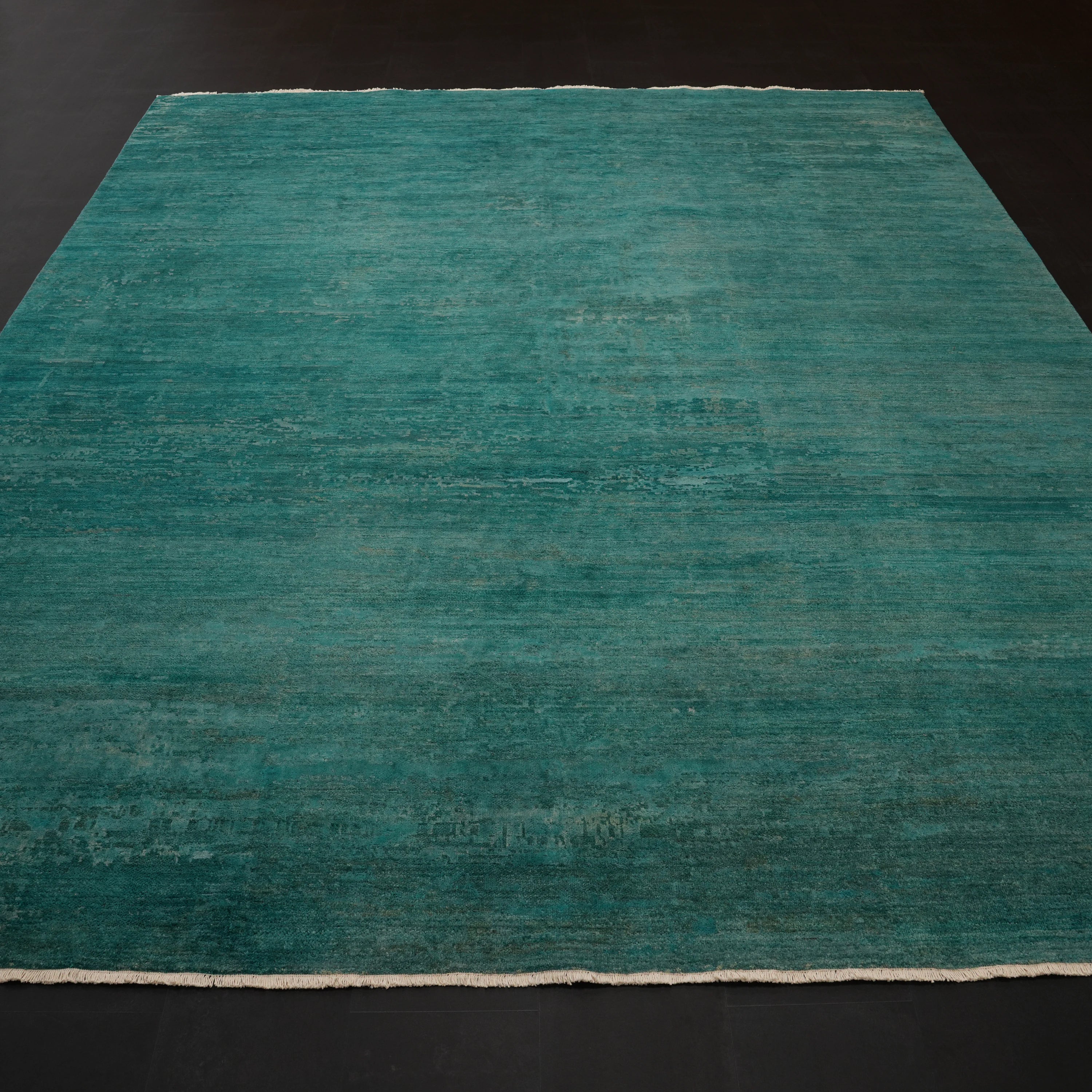 Ayan Serisi El Dokuma Sade Desenli Turkuaz Yün Halı