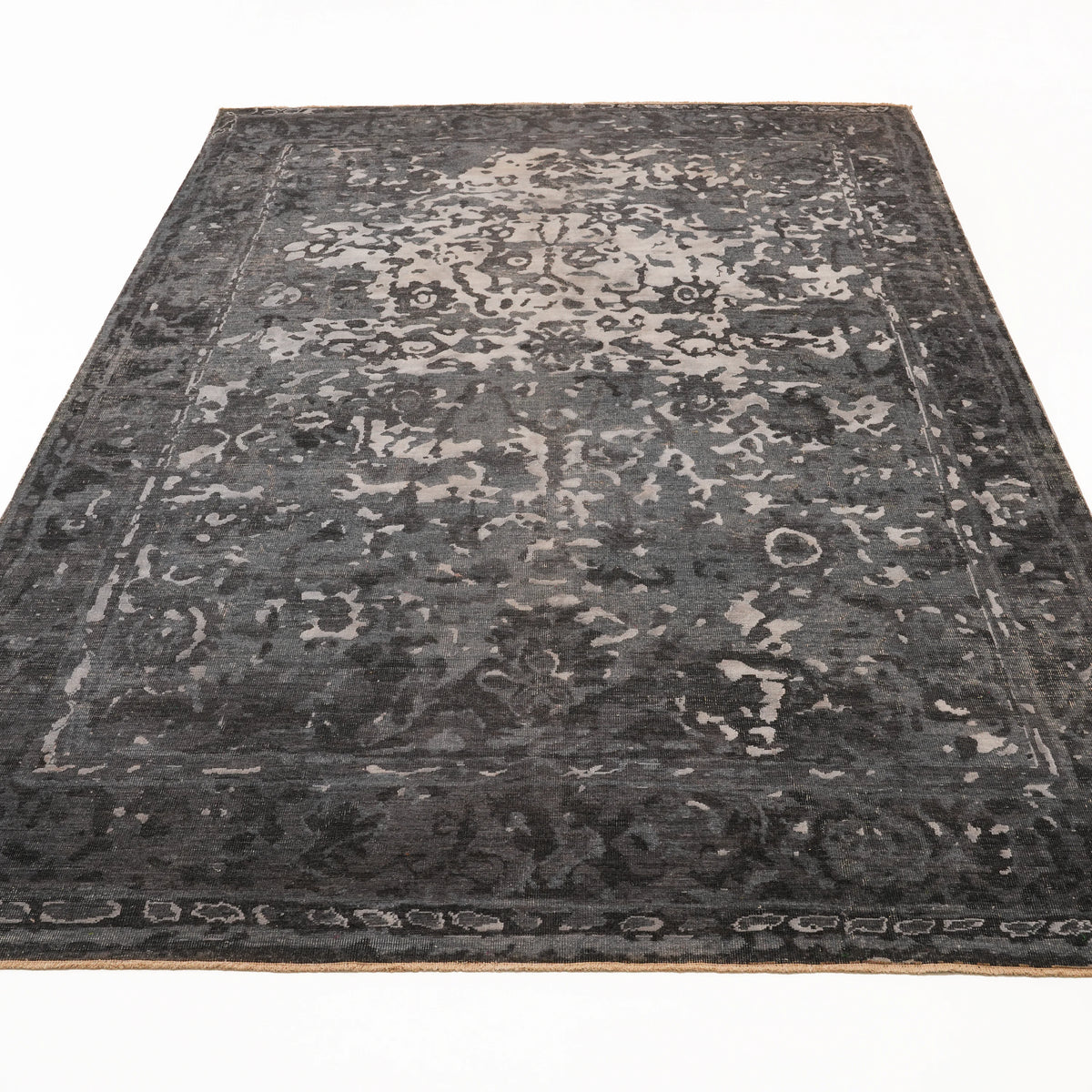 Anthracite Vintage-Pattern Handwoven Wool and Silk Rug, Ayan Series