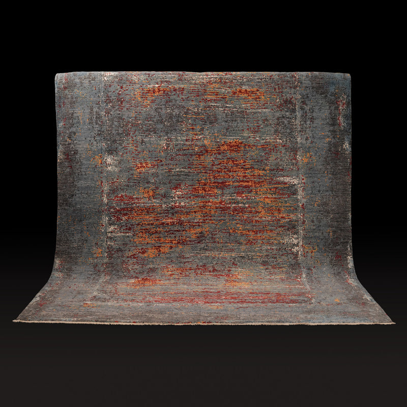 Ayan Serisi El Dokuma İpekli Soyut Desenli Gri Halı