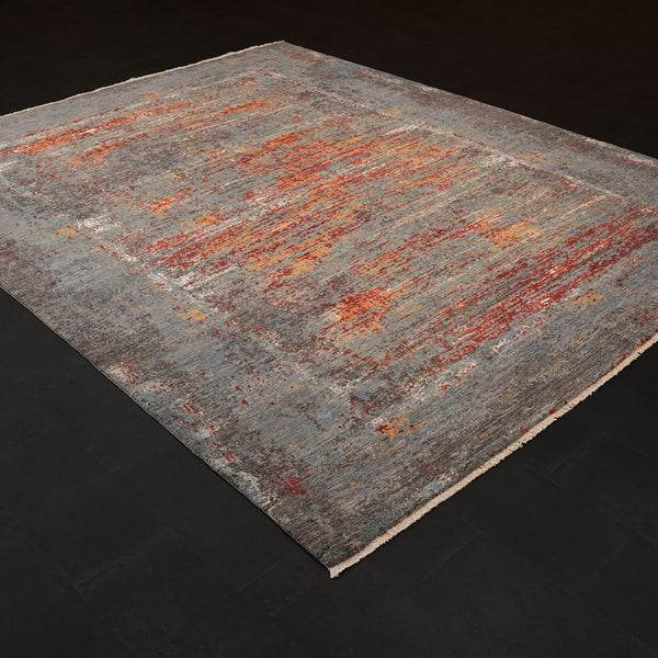 Ayan Serisi El Dokuma İpekli Soyut Desenli Gri Halı