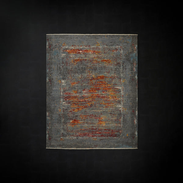 Ayan Serisi El Dokuma İpekli Soyut Desenli Gri Halı