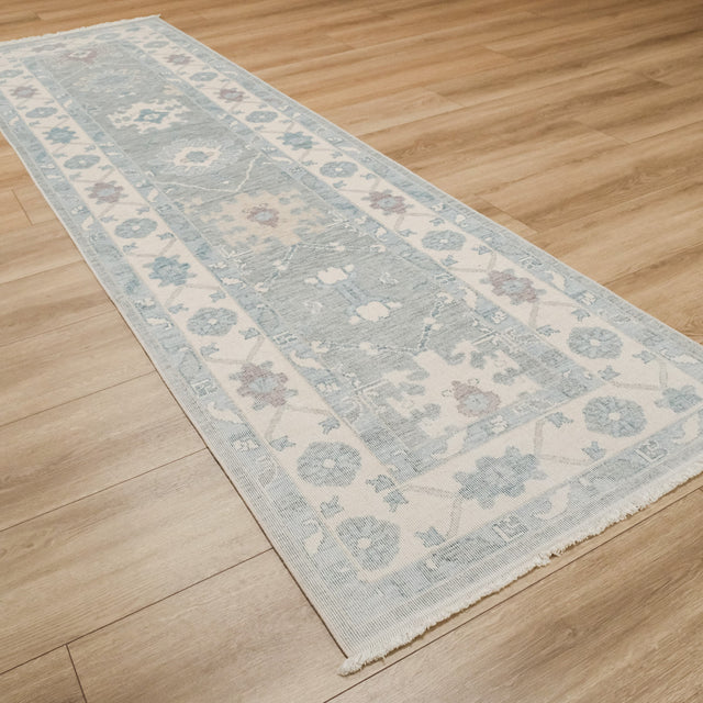 Berceste Series Oushak Pattern Classic Design Blue Wool Rug, 84×302 cm Translation missing: en.hz.card.alt_brand