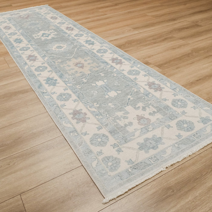 Berceste Serisi Uşak Desenli Klasik Tasarım Mavi Yün Halı, 84x302 cm — Halıcızade