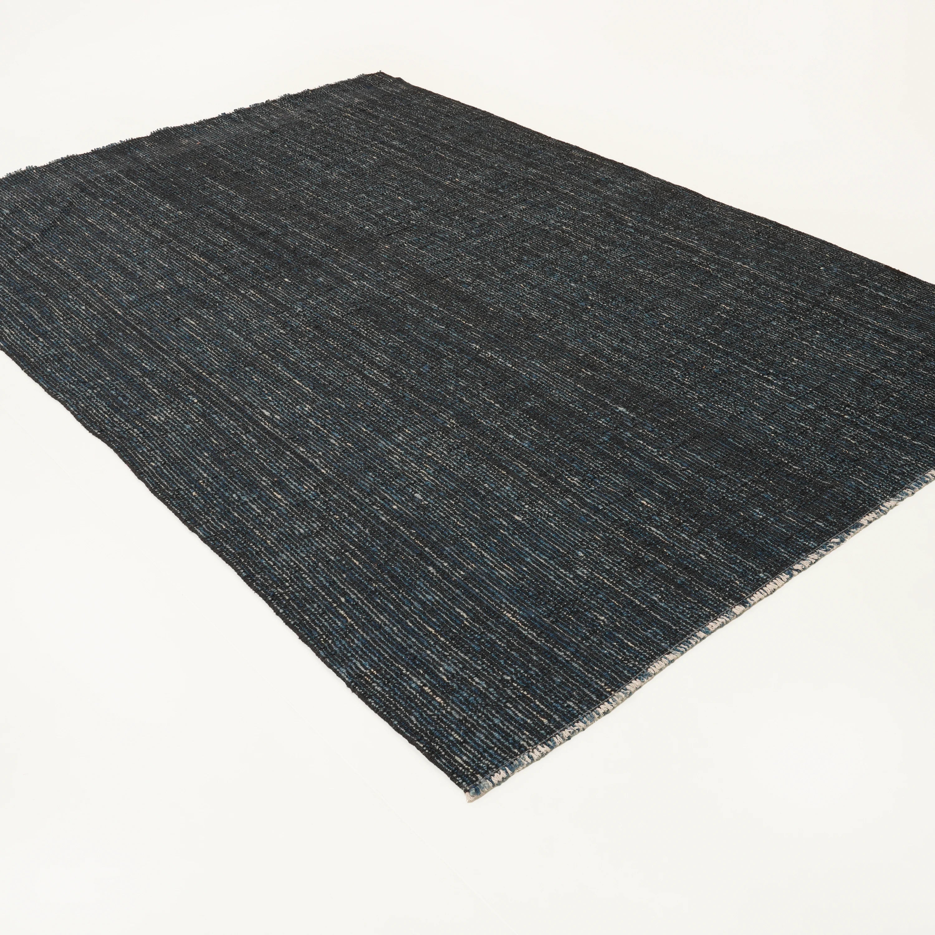 Bohem Series Striped Pattern Navy Wool Loom-Woven Kilim