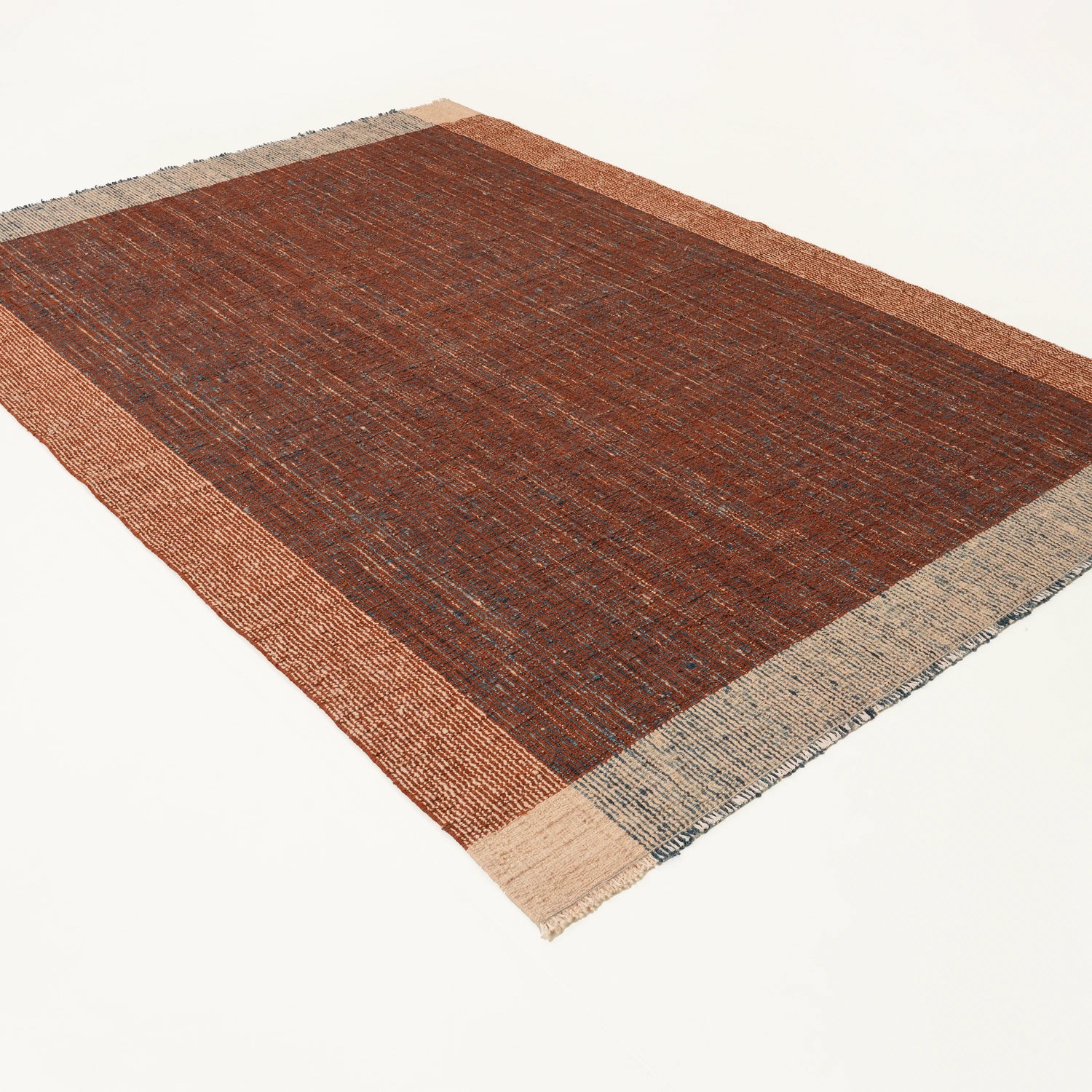 Bohem Serisi Çizgi Desenli Terra Yün Tezgah Dokuma Kilim, terra, 193x280 cm — Halıcızade