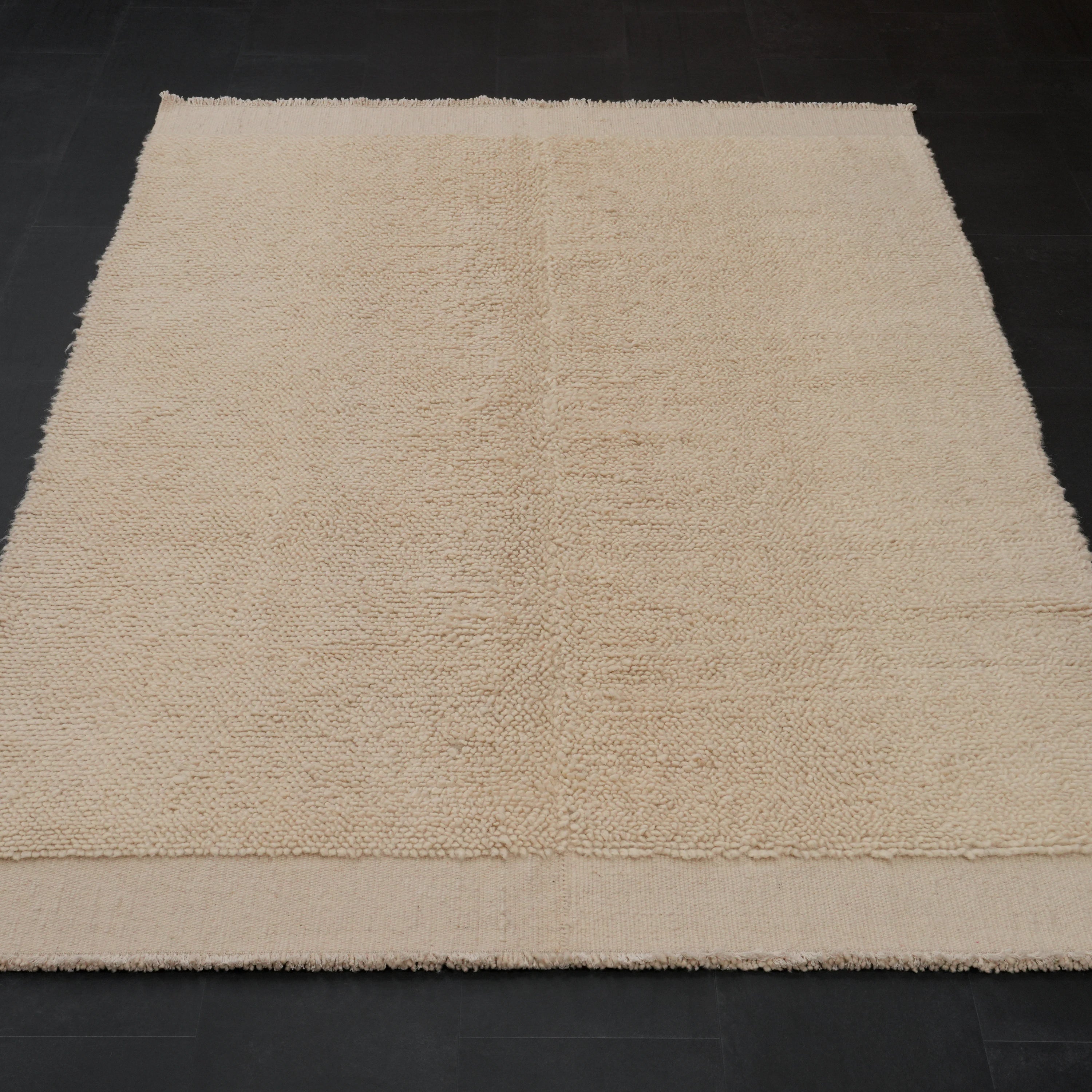 Bohem Series Cream Simple Pattern Wool Loom-Woven Kilim