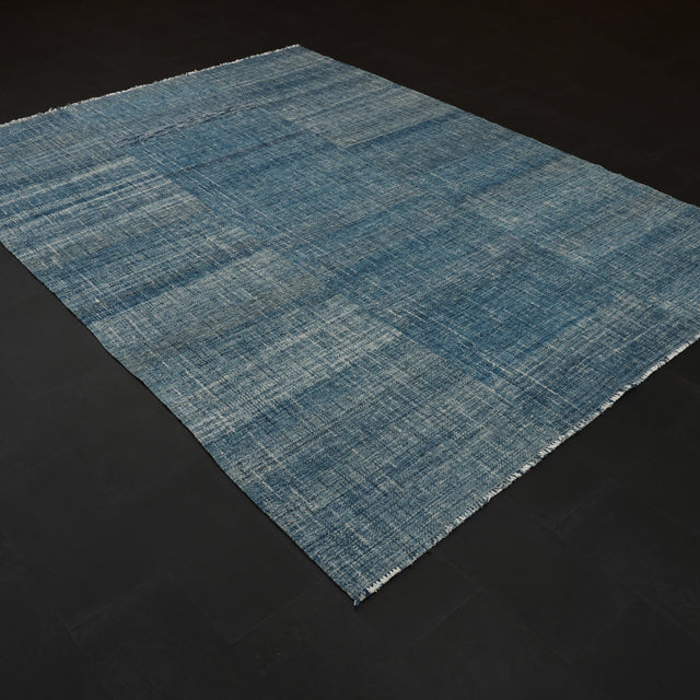 Bohem Serisi Sade Desenli Mavi Yün Tezgah Dokuma Kilim, 219x300 cm — Halıcızade