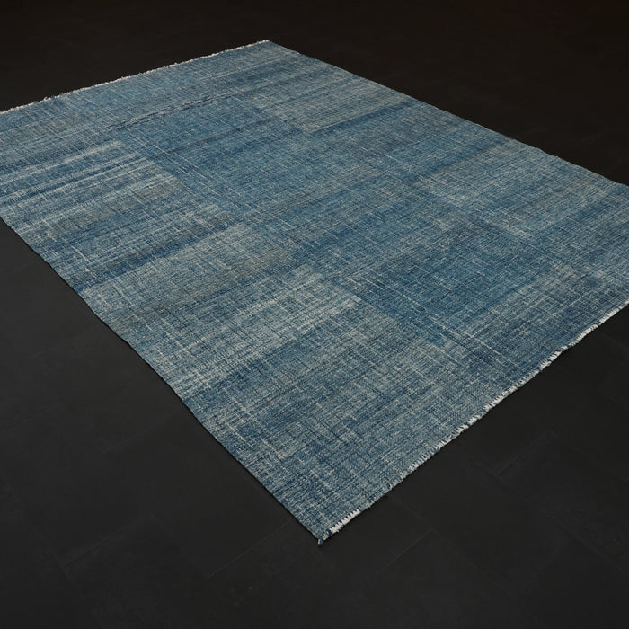 Bohem Serisi Sade Desenli Mavi Yün Tezgah Dokuma Kilim, 219x300 cm — Halıcızade
