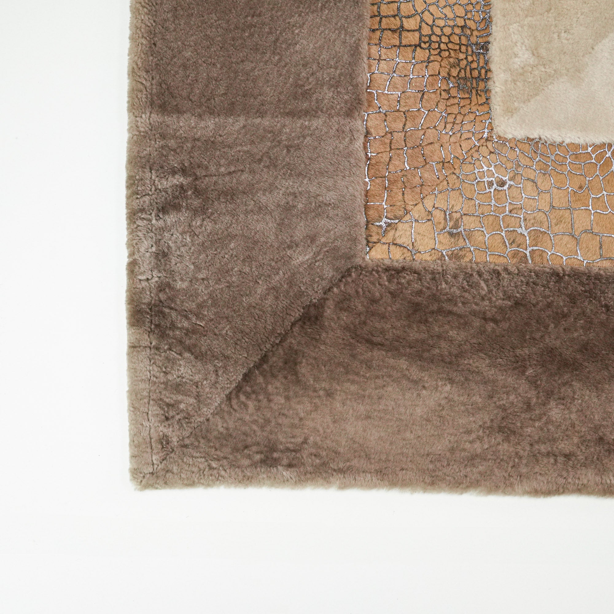 Frame Patterned Leather Mink Rug
