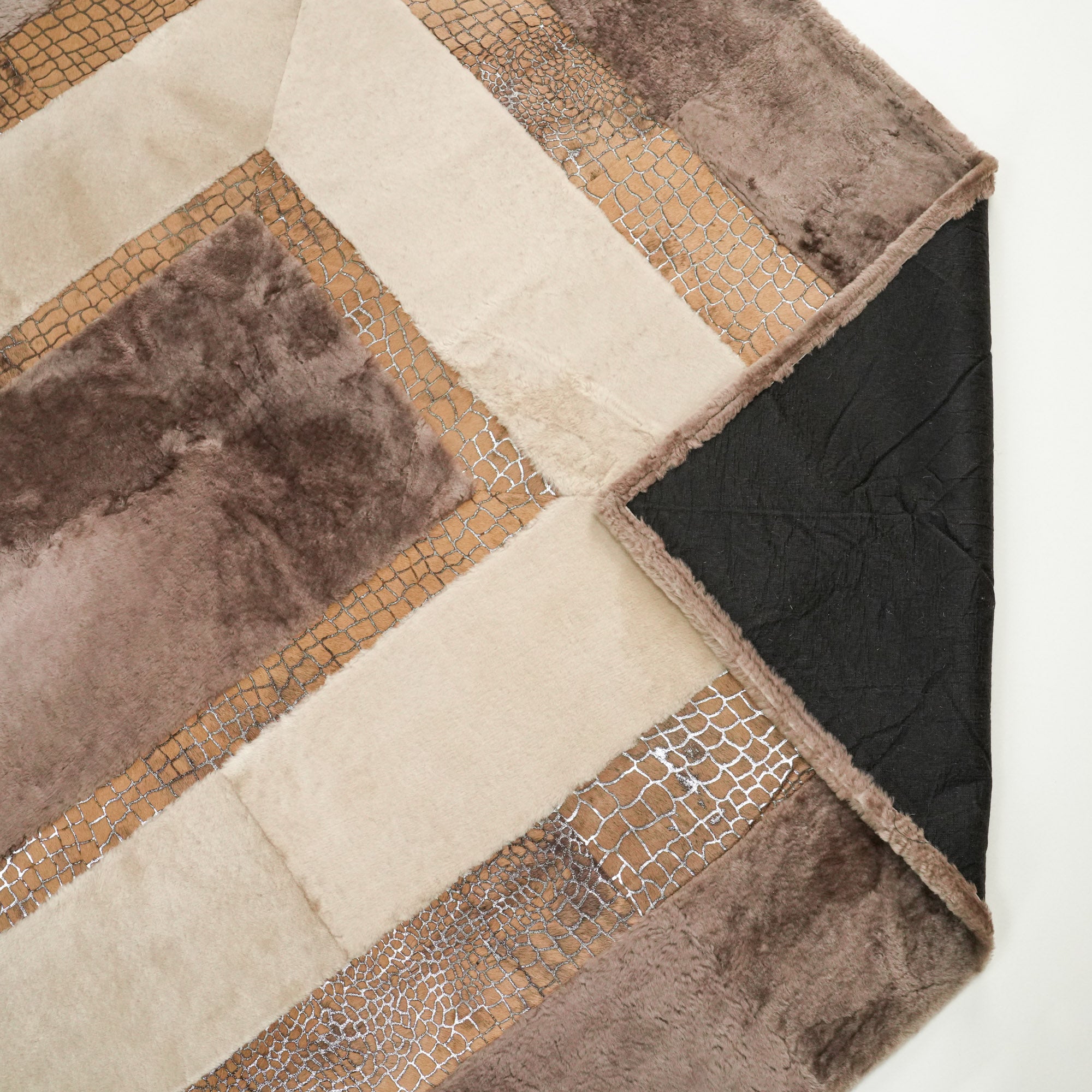 Frame Patterned Leather Mink Rug