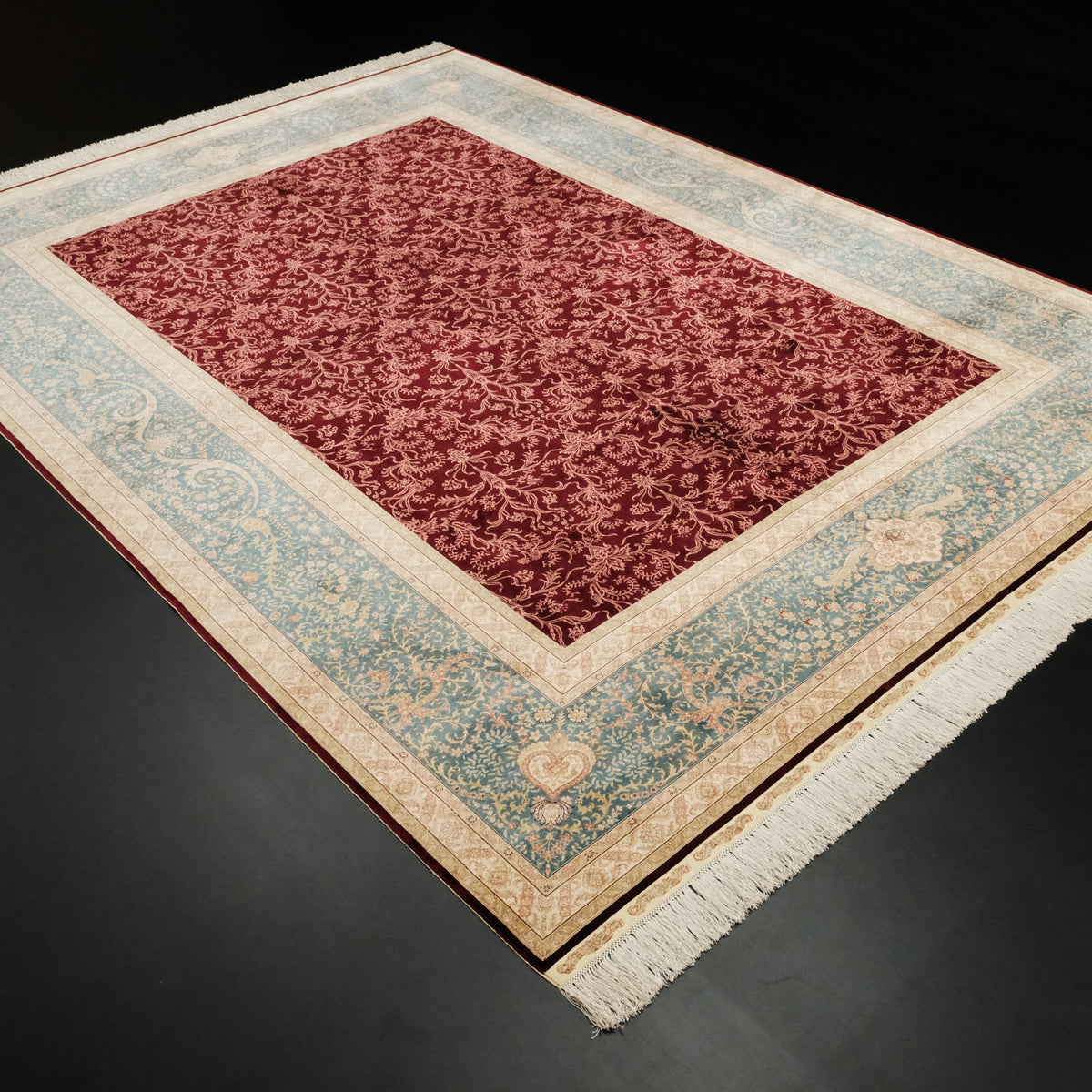 Çerçeve desenli el dokuma klasik ipek halı, bordo, 220x303 cm — Halıcızade