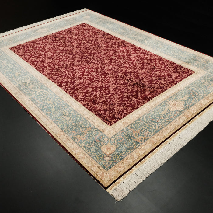 Çerçeve desenli el dokuma klasik ipek halı, bordo, 220x303 cm — Halıcızade