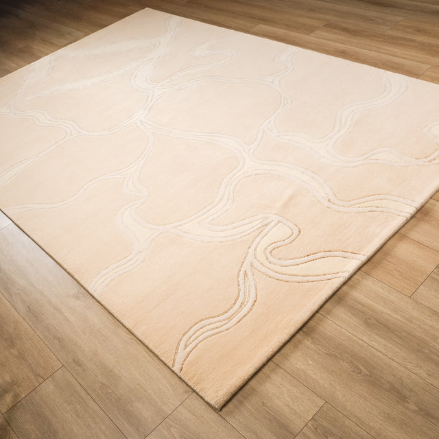 Cream Carved Frame-Pattern Hand-Knotted Wool Rug, 200×295 cm Halıcızade