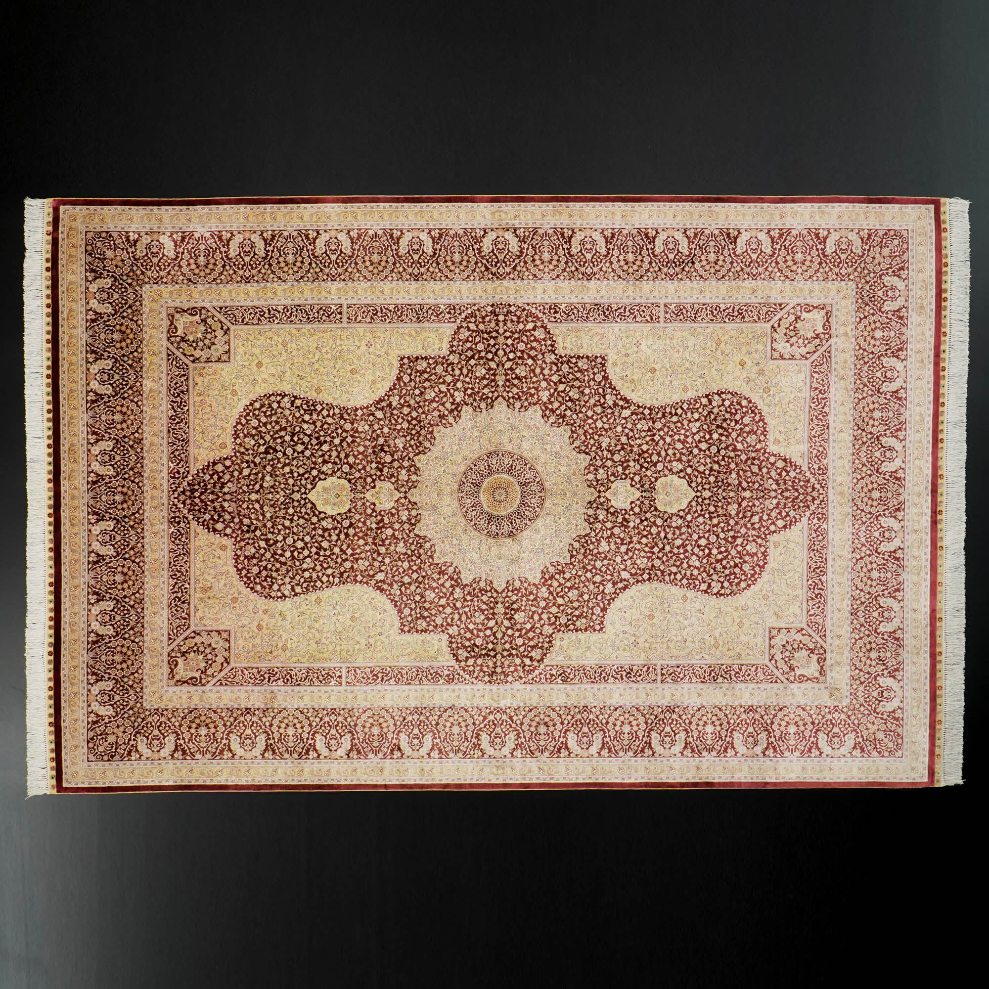Frame Patterned Hand Woven Silk Persian Rug
