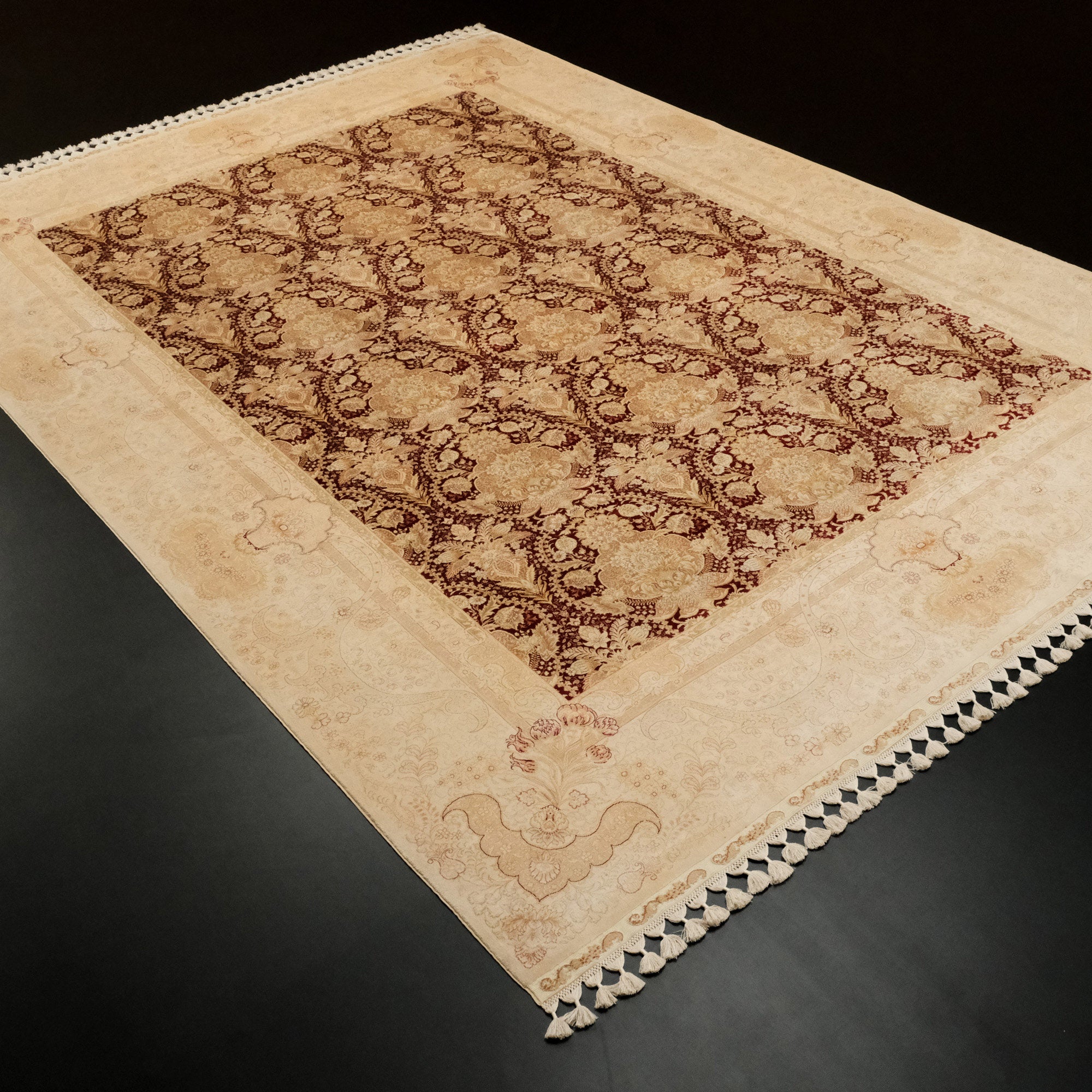 Frame Patterned Hand-Woven Red Classic Silk Carpet