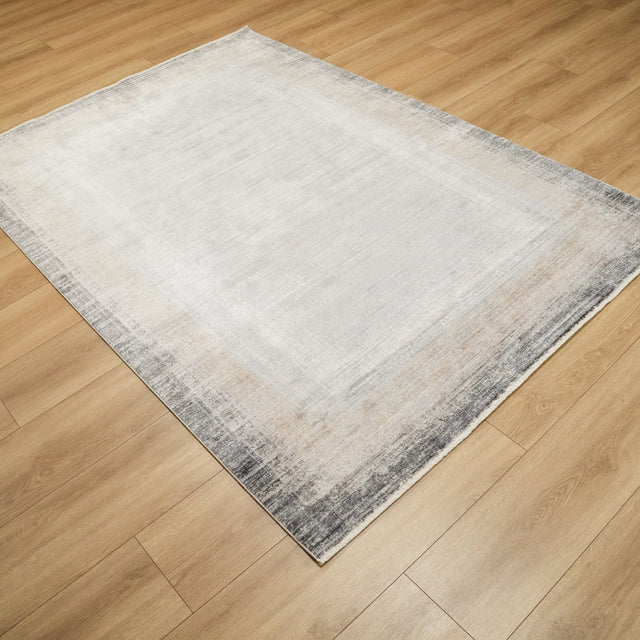 Çerçeve Desenli Gri Viskon Halı, 80x150 – 300x400 cm — Halıcızade