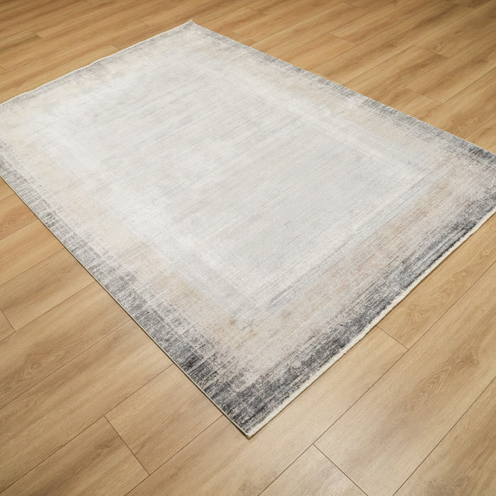 Çerçeve Desenli Gri Viskon Halı, 80x150 – 300x400 cm — Halıcızade