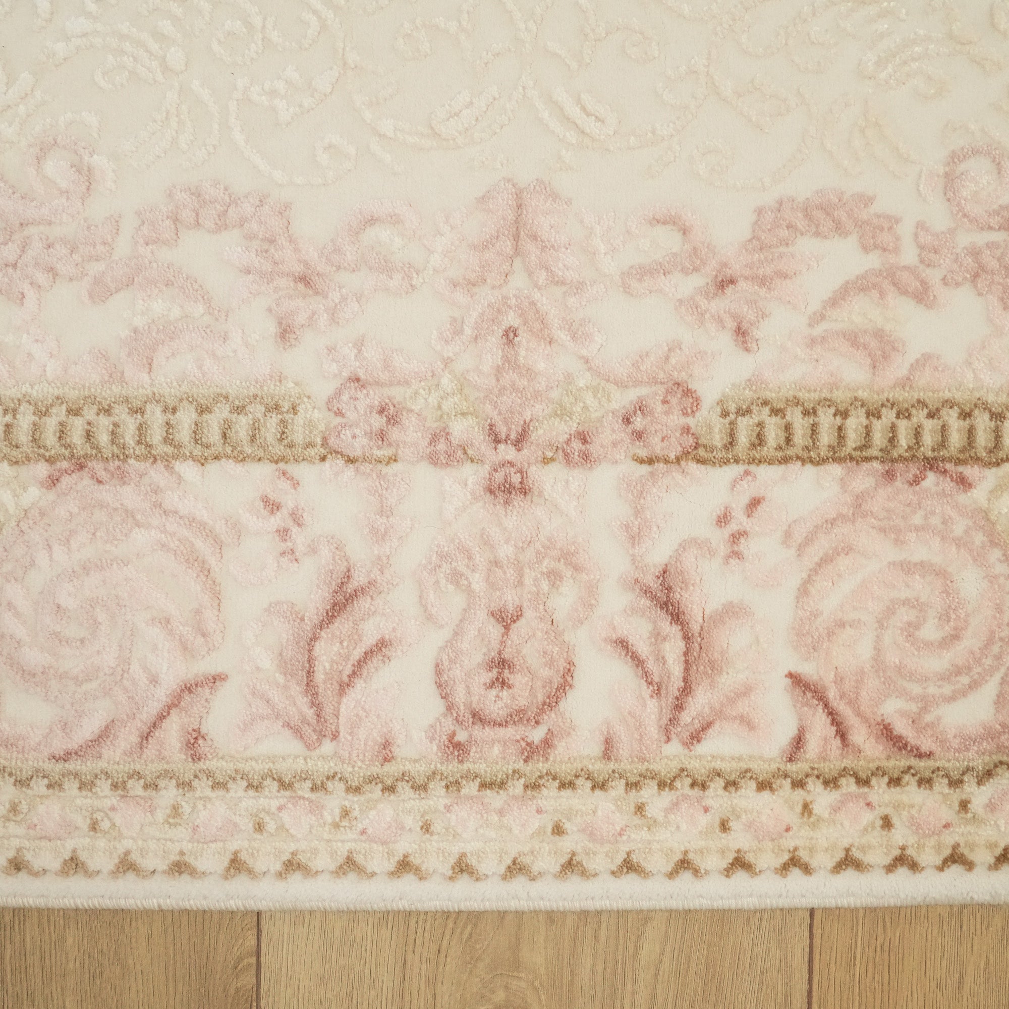 Cream Acrylic Carpet with Frame Pattern