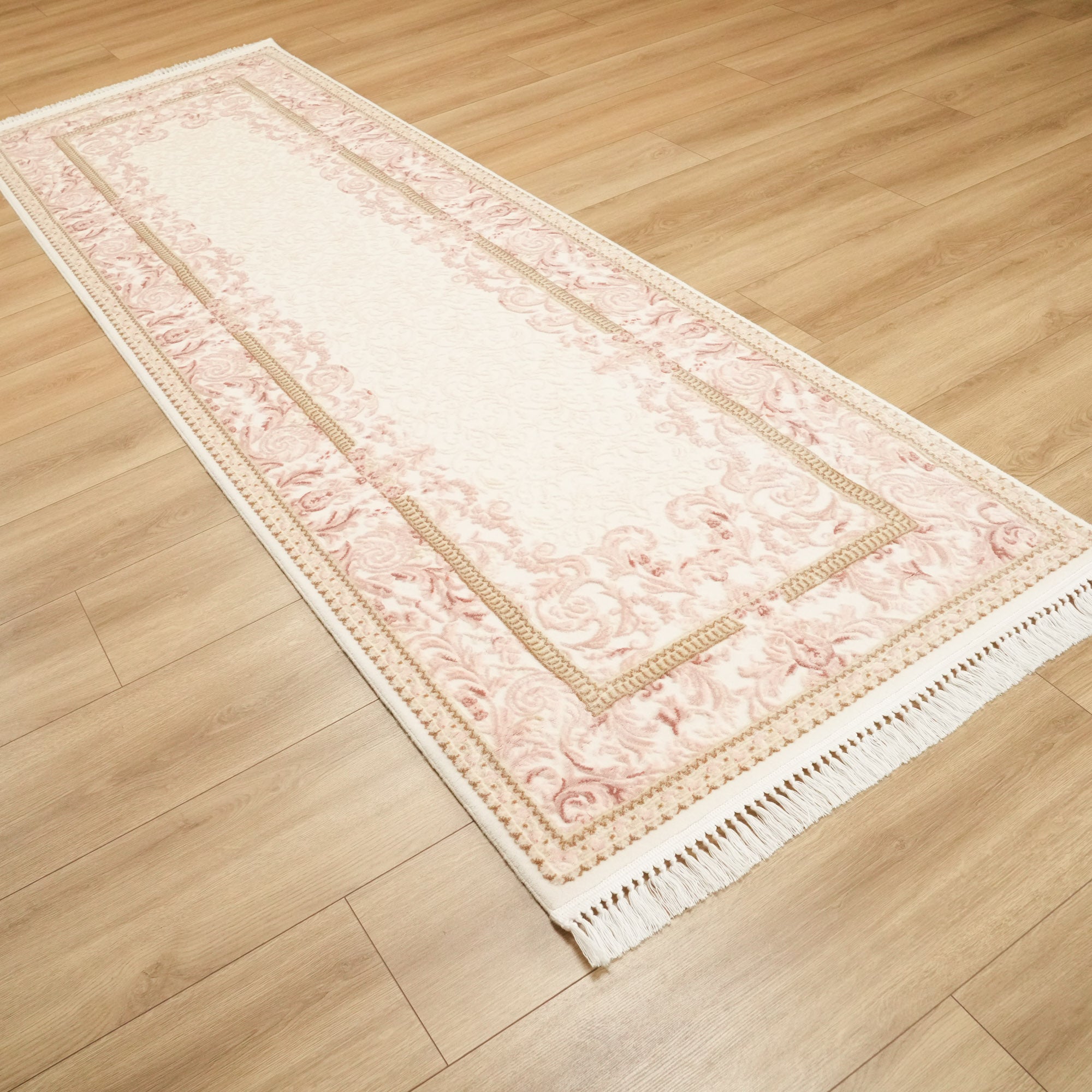 Cream Acrylic Carpet with Frame Pattern